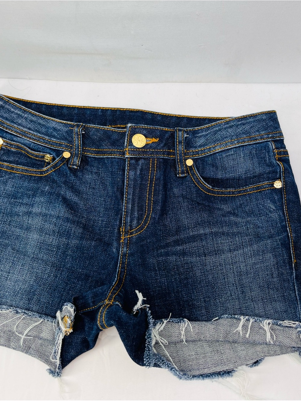 Tory Burch Dark Blue Distressed Denim Jean Shorts